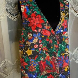 Vintage Holiday Vest with Teddy Bears and Cats
